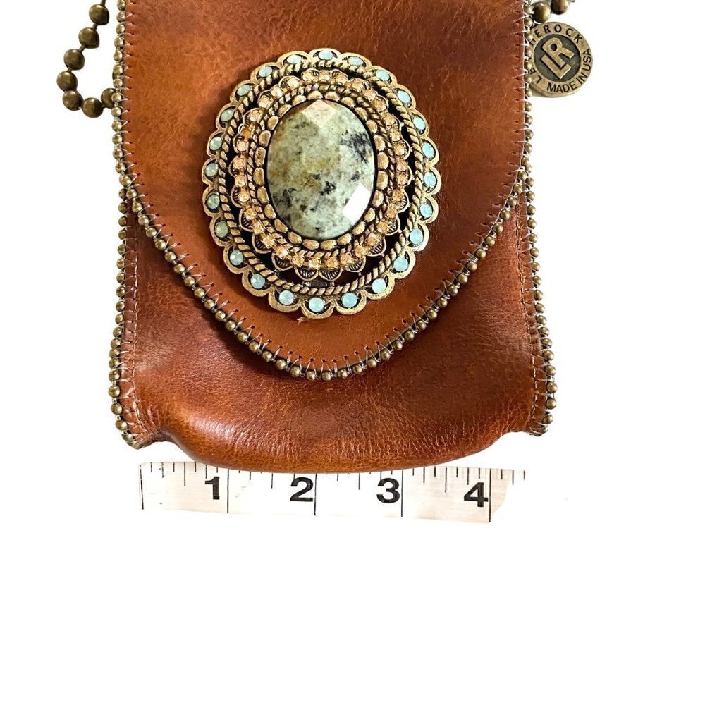 Leatherock Semi Precious Stone Leather Crossbody Swarovski Elements Brown HE31 - Picture 13 of 16